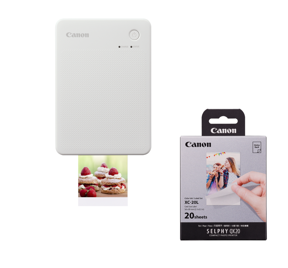 ‎Zestaw Drukarka Canon SELPHY Square QX20 (piaskowo biały) + Papier XC-20L